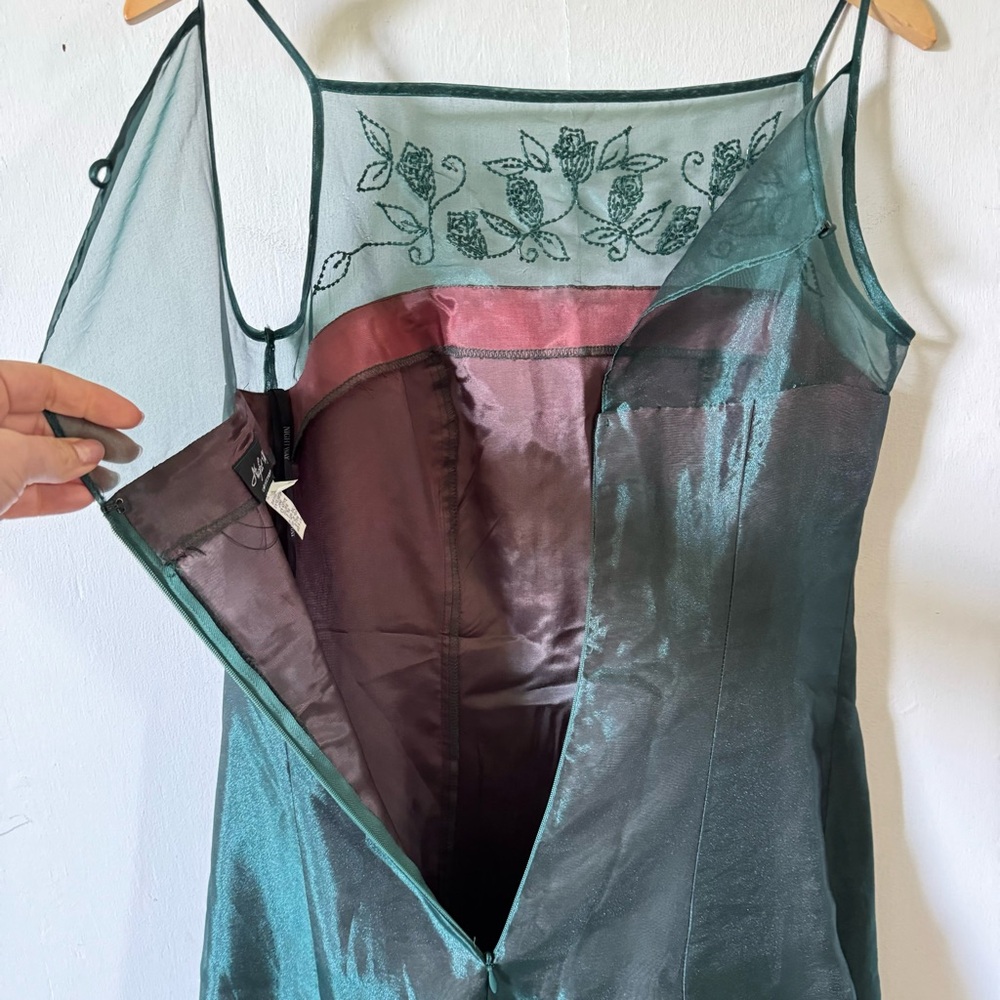 Vintage 90s Dress Forrest Fairy Green Sheer‎ Beaded Iridescent Prom Party size 8 - Picture 10 of 10